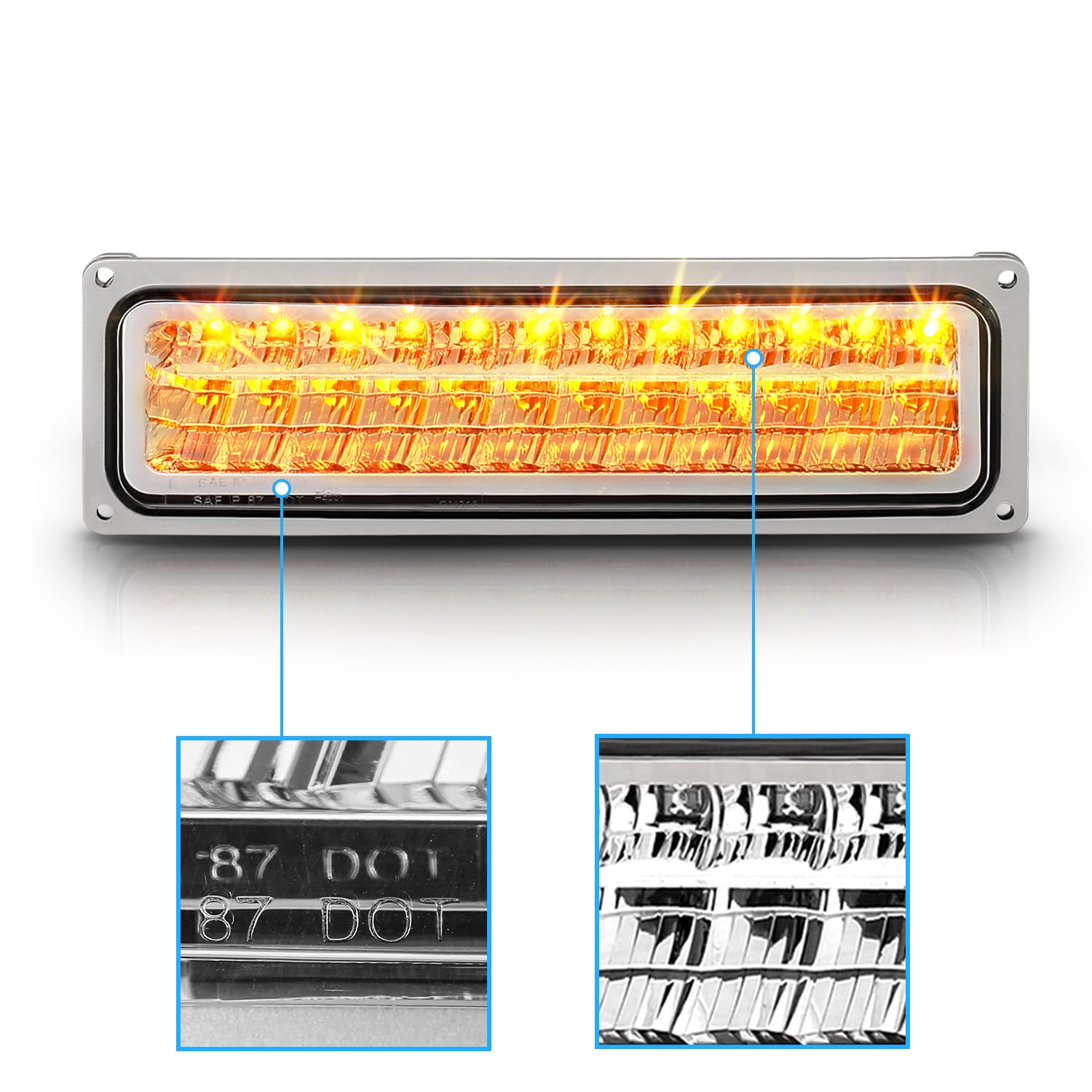 AmeriLite Chrome LED Parking Turn Signal Lights for Chevy Full Size, Blazer, Suburban, GMC Sierra & Yukon - Left & Right Side - Durable & Bright for Night Driving & Off-Road Use