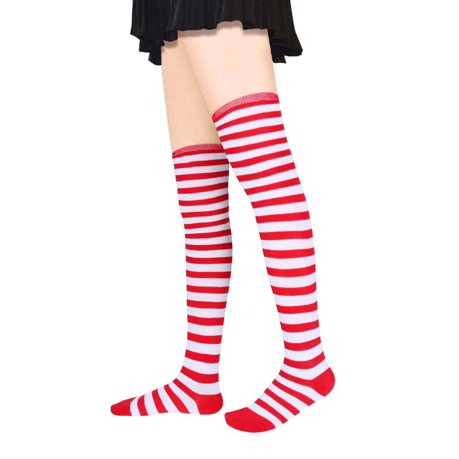 Benefeet Women's Striped Thigh High Socks & Arm Warmers Set with Fingerless Gloves - Over Knee High Stockings for Halloween, Cosplay, and Winter Fashion