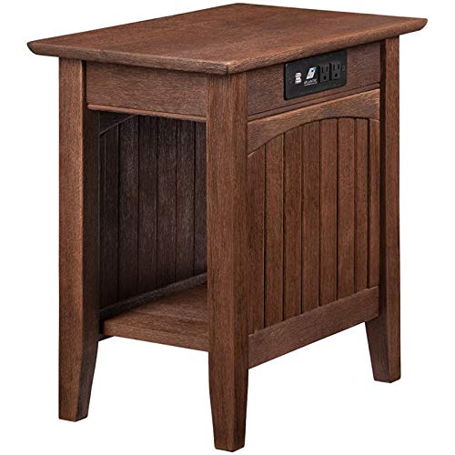 BOWERY HILL Solid Wood End Table with USB Charging Port - Modern Nightstand with Storage Shelf - Perfect for Living Room, Bedroom & Office - Burnt Amber Finish