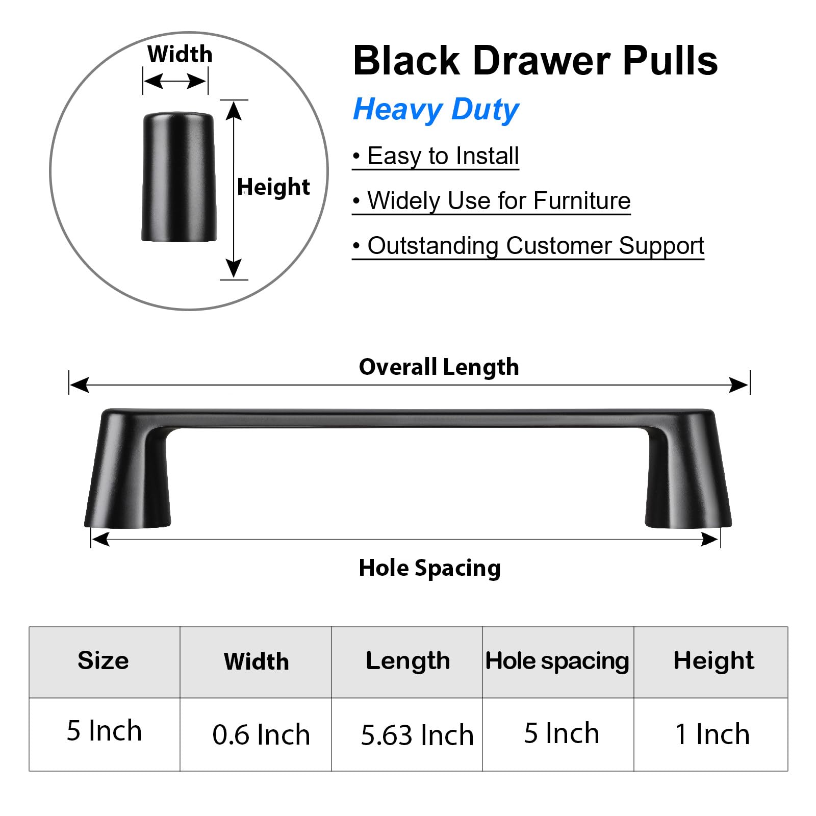10 Pack Black Cabinet Handles 5.75 Inch - Matte Black Pulls for Cupboard & Drawer - Wardrobe Hardware Upgrade