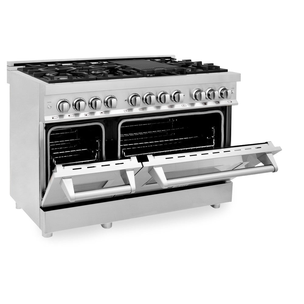 ZLINE 48-inch Stainless Steel Dual Fuel Range Kitchen Package with Convertible Range Hood & Dishwasher (3KP RARH48 DW) - Perfect for Modern Home Chefs & Open Concept Kitchens
