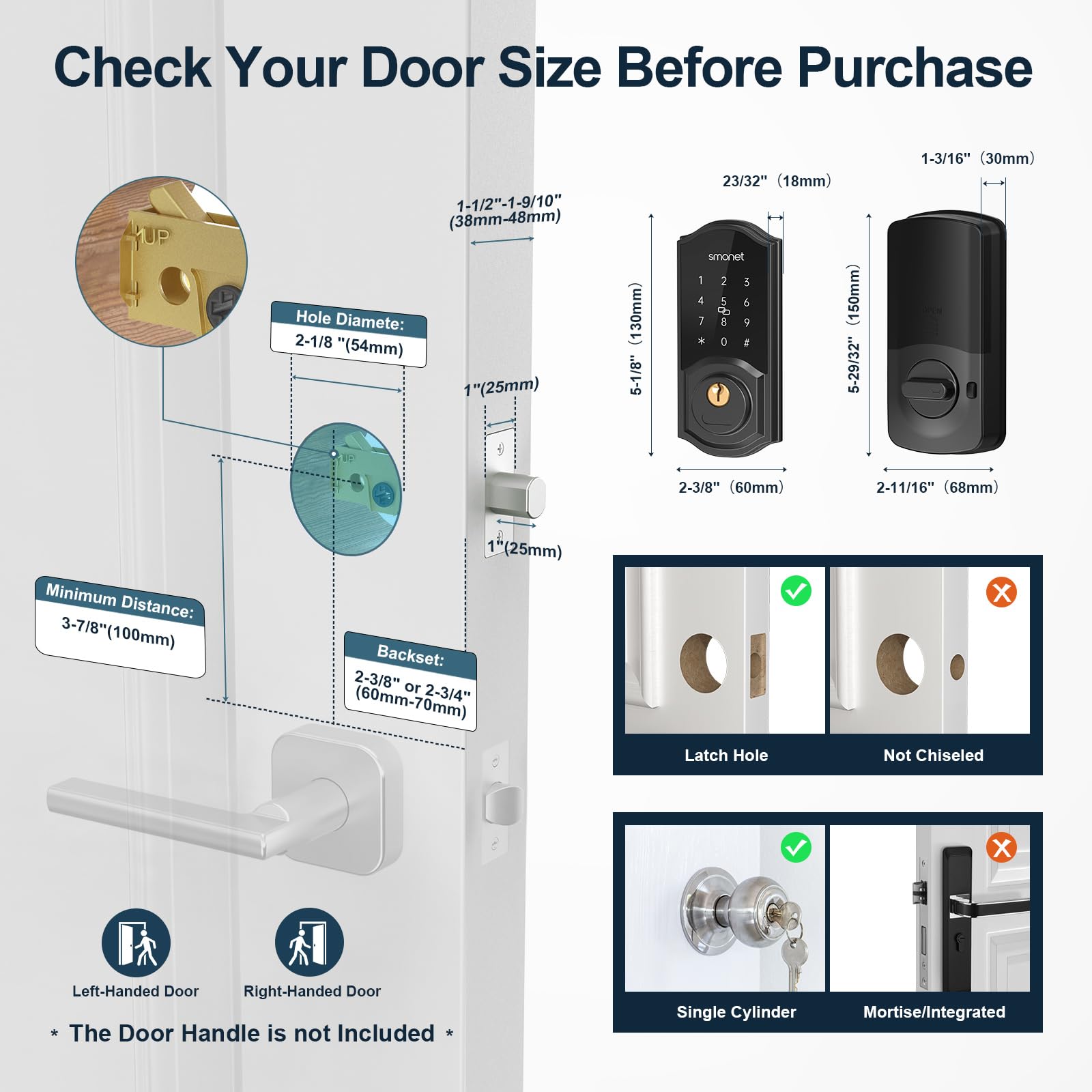 SMONET Smart Deadbolt Keyless Entry Door Lock - Digital Keypad, Bluetooth Touchscreen, Alexa & Gateway Compatible - Secure Electronic Smart Lock for Front Door - Ideal for Residential Homes & Apartments (Remote Access & Smart Home Integration)