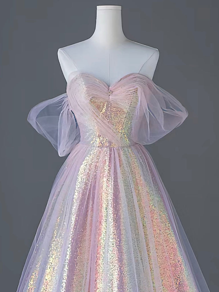 Elegant Pink Sweetheart Neck Tulle Sequin Long Prom Dress for Women - Perfect for Graduation, Homecoming & Formal Events