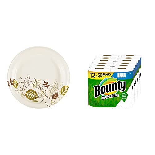 Dixie 8.5” Medium-Weight Paper Plates & Bounty Quick-Size Paper Towels, 12 Family Rolls (Equivalent to 30 Regular Rolls) – Perfect for Parties, BBQs, and Everyday Use