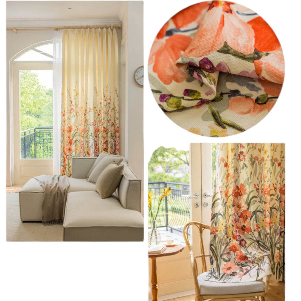 Freyja French Peach Blossom Botanical Print Custom Privacy Curtains - Elegant Window Treatment for Bedroom, Living Room & Nursery