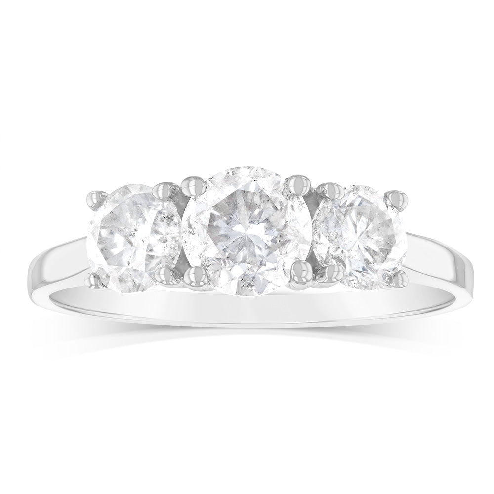 14K White Gold 1.5 Carat Diamond Trilogy Engagement Ring - 3 Round Brilliant Cut Diamonds for Wedding, Proposal & Anniversary Gifts