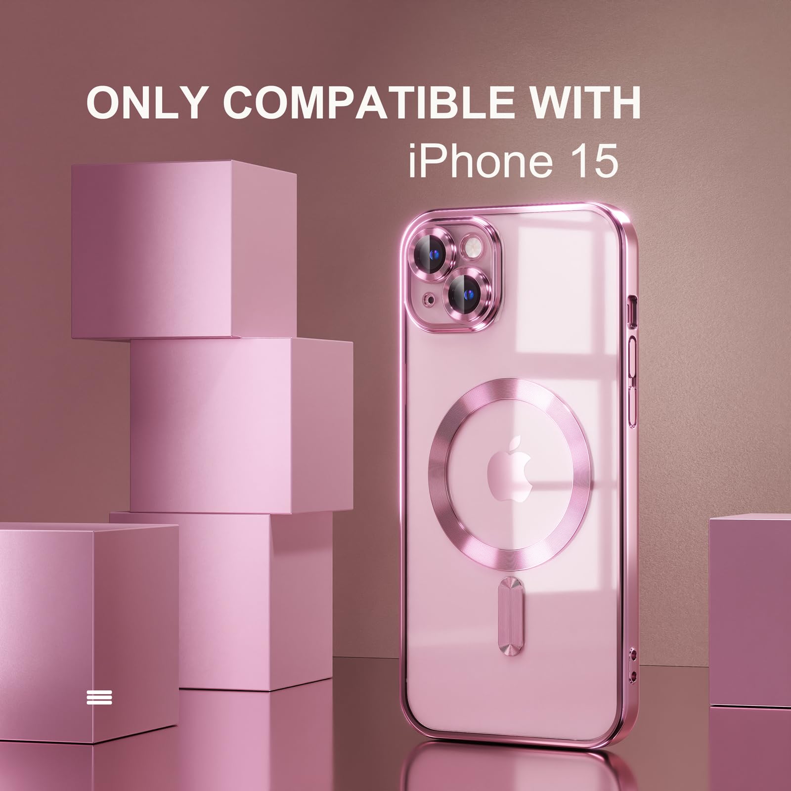 Misea Magnetic Clear iPhone 15 Case with MagSafe Compatibility | Anti-Yellowing | Military-Grade Drop Protection | Full Camera Lens Cover | Soft TPU Protective Phone Case for Women & Girls (Pink) | Perfect for Everyday Use, Work, Travel & Outdoor Activities