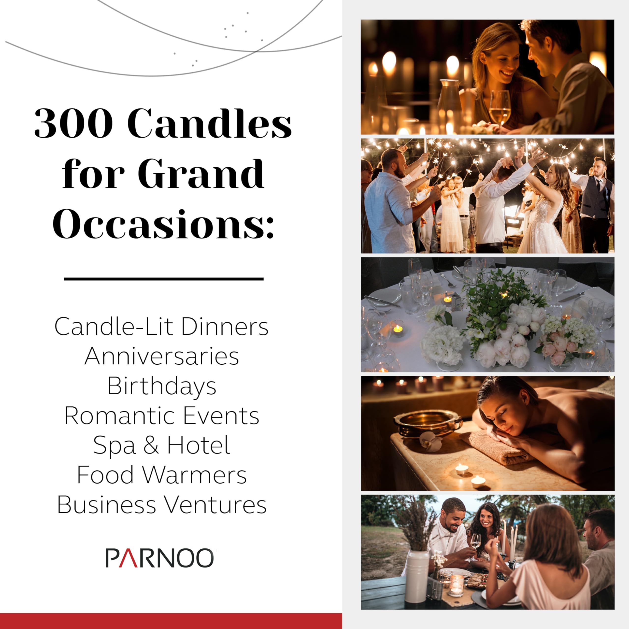 300 Pack Unscented Tealight Candles in Metal Cups - 4.5 Hour Burn Time, Clean White Votive Candles Bulk for Weddings, Romantic Dinners, Spa & Hotels - Perfect for Candle Holders, Centerpieces, Aromatherapy & Home Decor by PARNOO