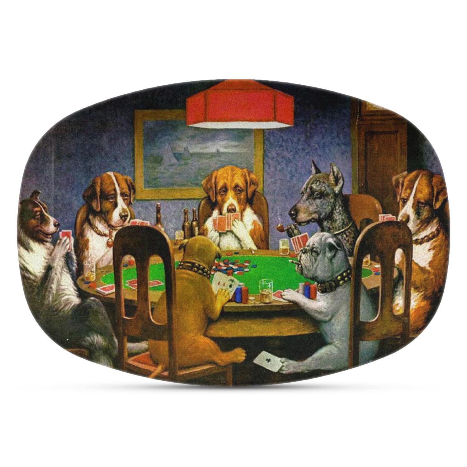 Dogs Playing Poker by C.M. Coolidge Plastic Serving Tray - Microwave & Oven Safe Composite Plate - Dishwasher Safe Party Platter for Appetizers, Snacks & Home Decor - Perfect for Game Nights, BBQs, Kitchen Use & Holiday Gatherings