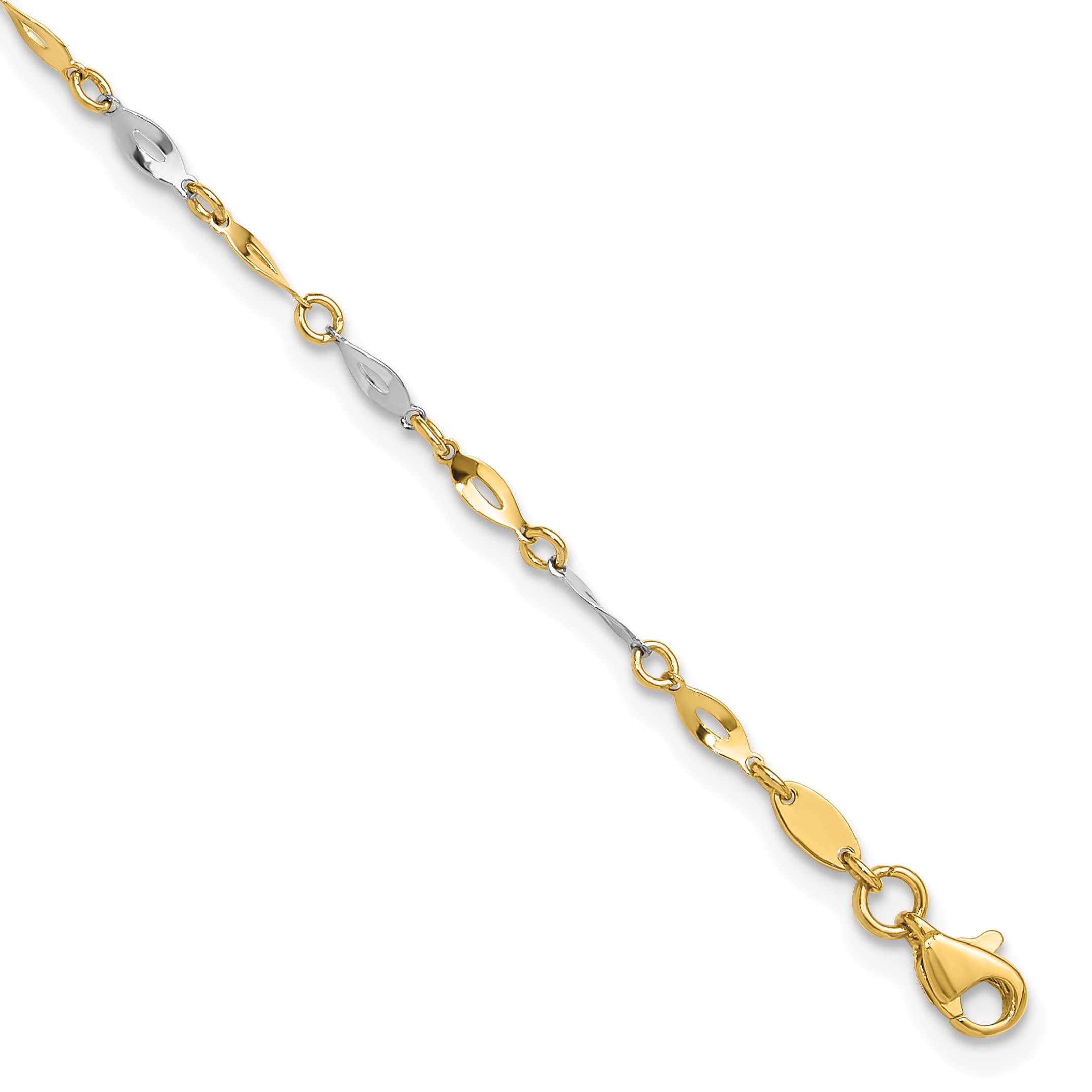 14K Gold Two-Tone Polished Adjustable Anklet with 1