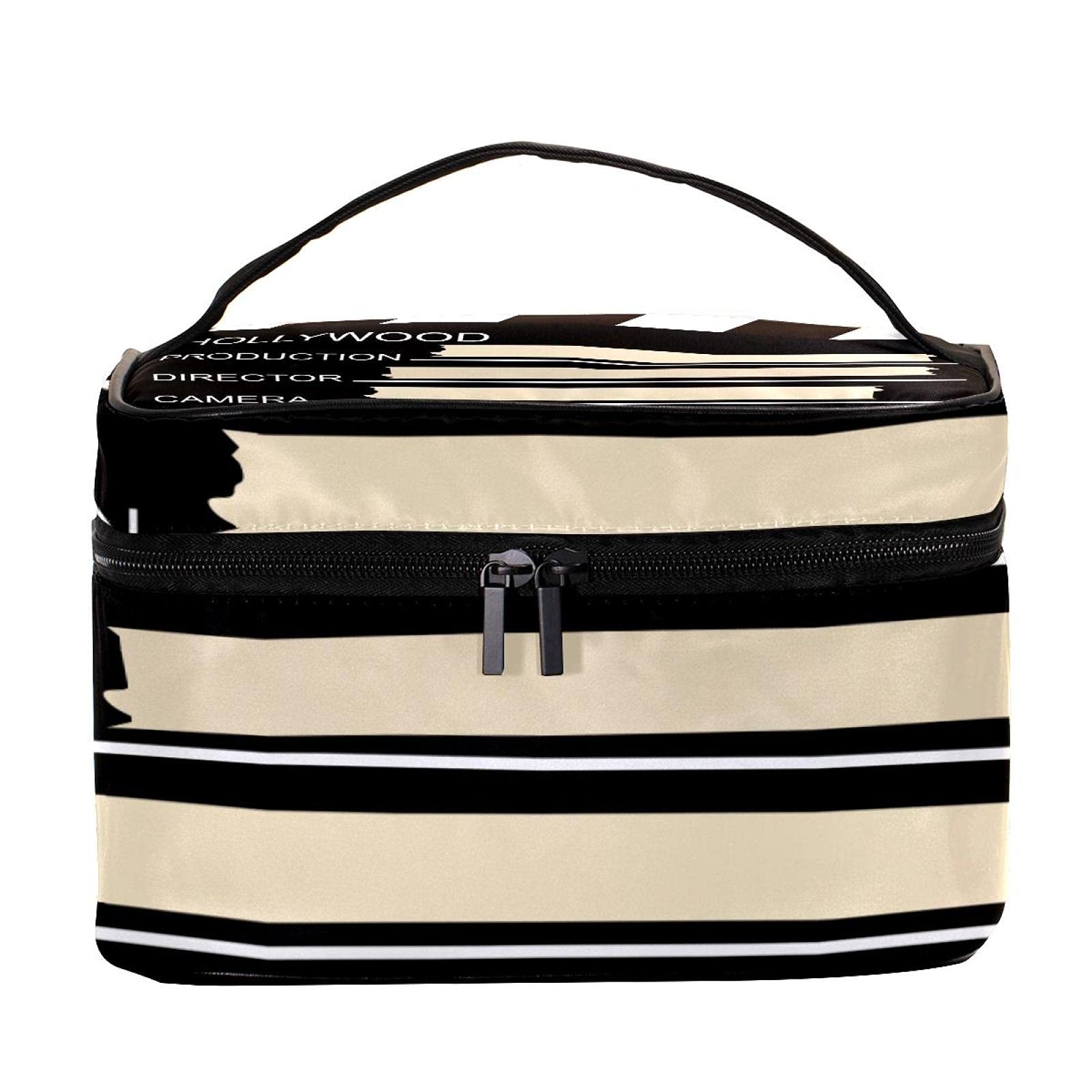 Vintage Black Film Clapboard Travel Makeup Bag - Large Cosmetic Organizer with Zipper for Women & Girls - Perfect for Travel, Gym, and Daily Essentials Storage