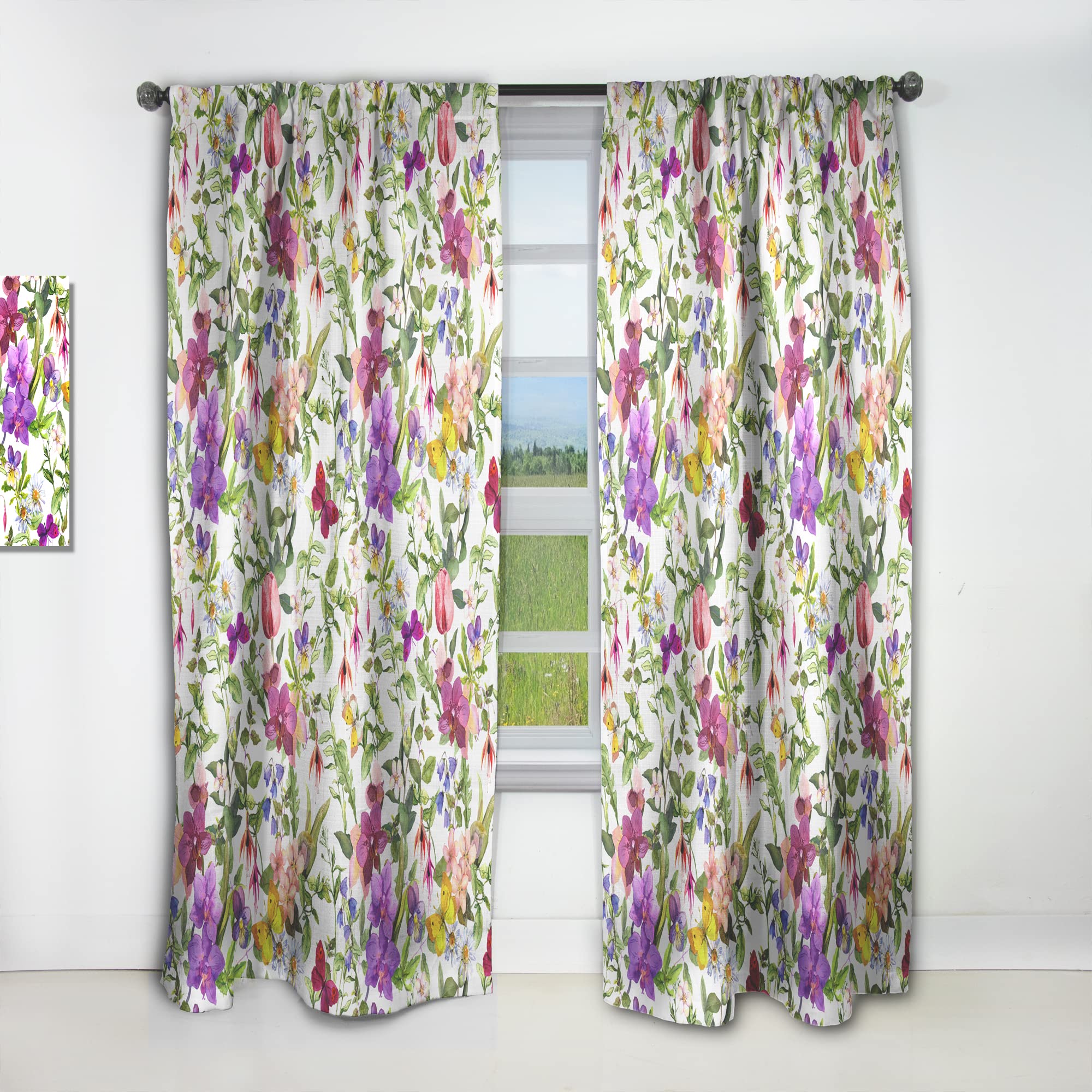 DesignQ Thermal Insulated Curtains - Purple Blossoming Orchids & Yellow Butterflies Pattern - 52x108 Inch Single Panel for Bedroom & Living Room - Energy Saving, Blackout Drapes for Home Decor & Privacy