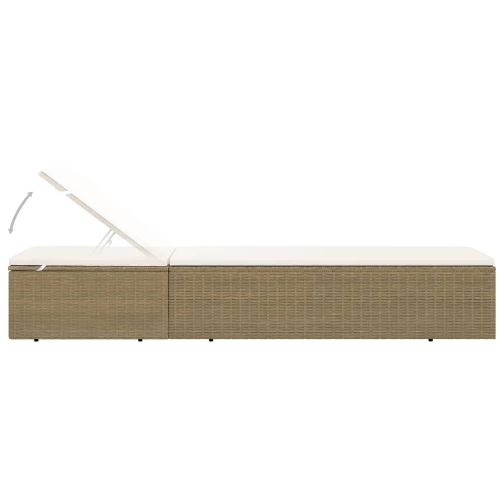 vidaXL Brown and Cream White Poly Rattan Sunlounger - Patio, Garden, Terrace Outdoor Chaise Lounge Chair with Sun Bed - Perfect for Poolside Relaxation, Backyard Lounging & Beachside Comfort