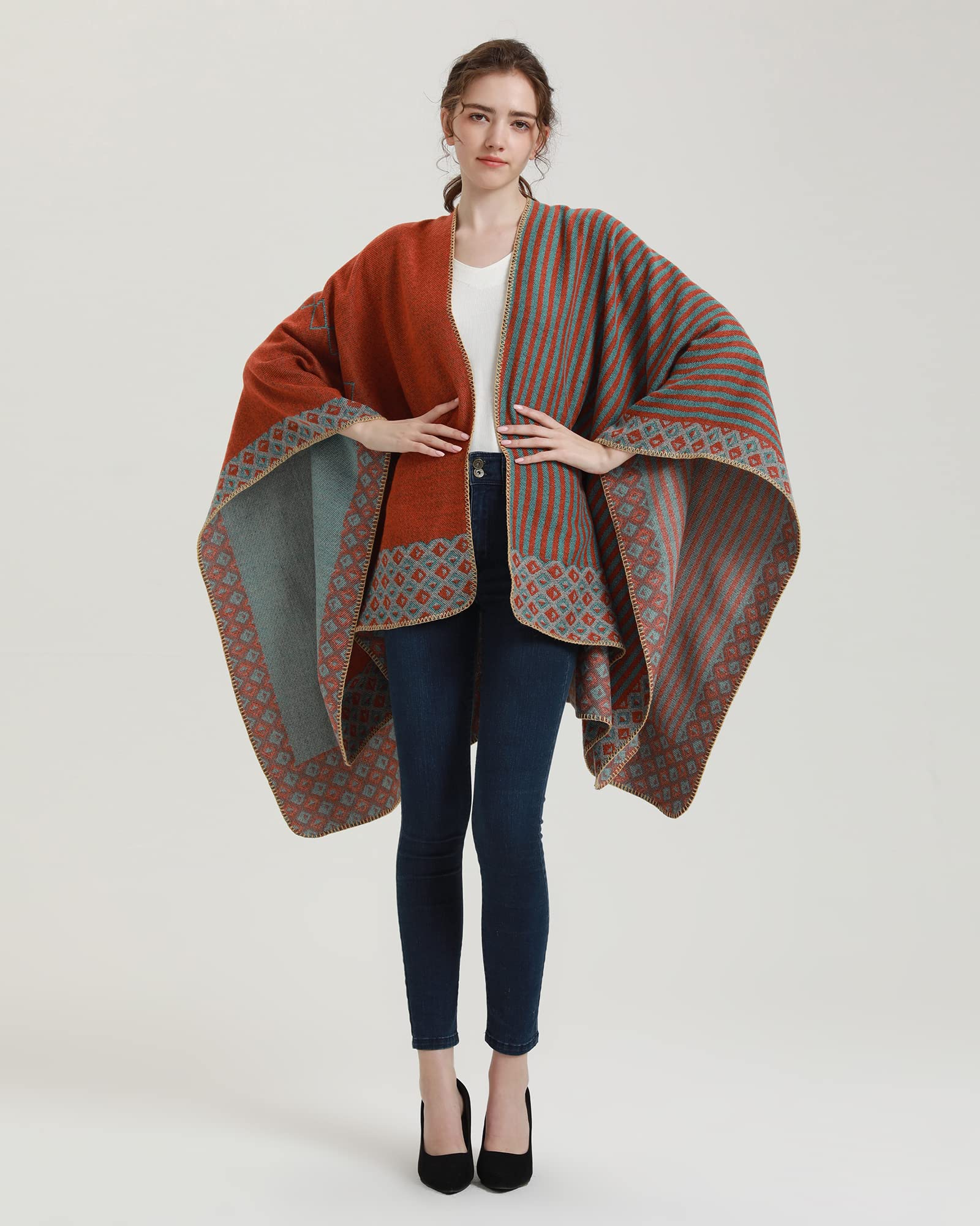 Lacavocor Women's Winter Shawl Wrap Cape - Cozy Open Front Poncho Cardigan Sweater for Cold Weather | Perfect for Office, Travel & Outdoor Activities