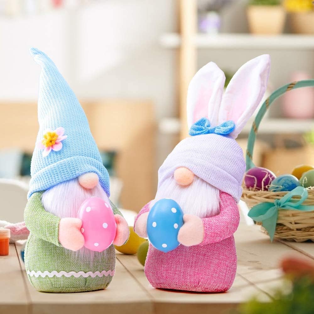 Easter Gnome Plush Elf Decorations - 2 Pack Handmade Bunny Gnome Dolls, Faceless Easter Ornaments for Spring Home Decor, Unique Gifts for Women & Men - Perfect for Easter Basket Stuffers, Mantel Displays, and Seasonal Table Centerpieces
