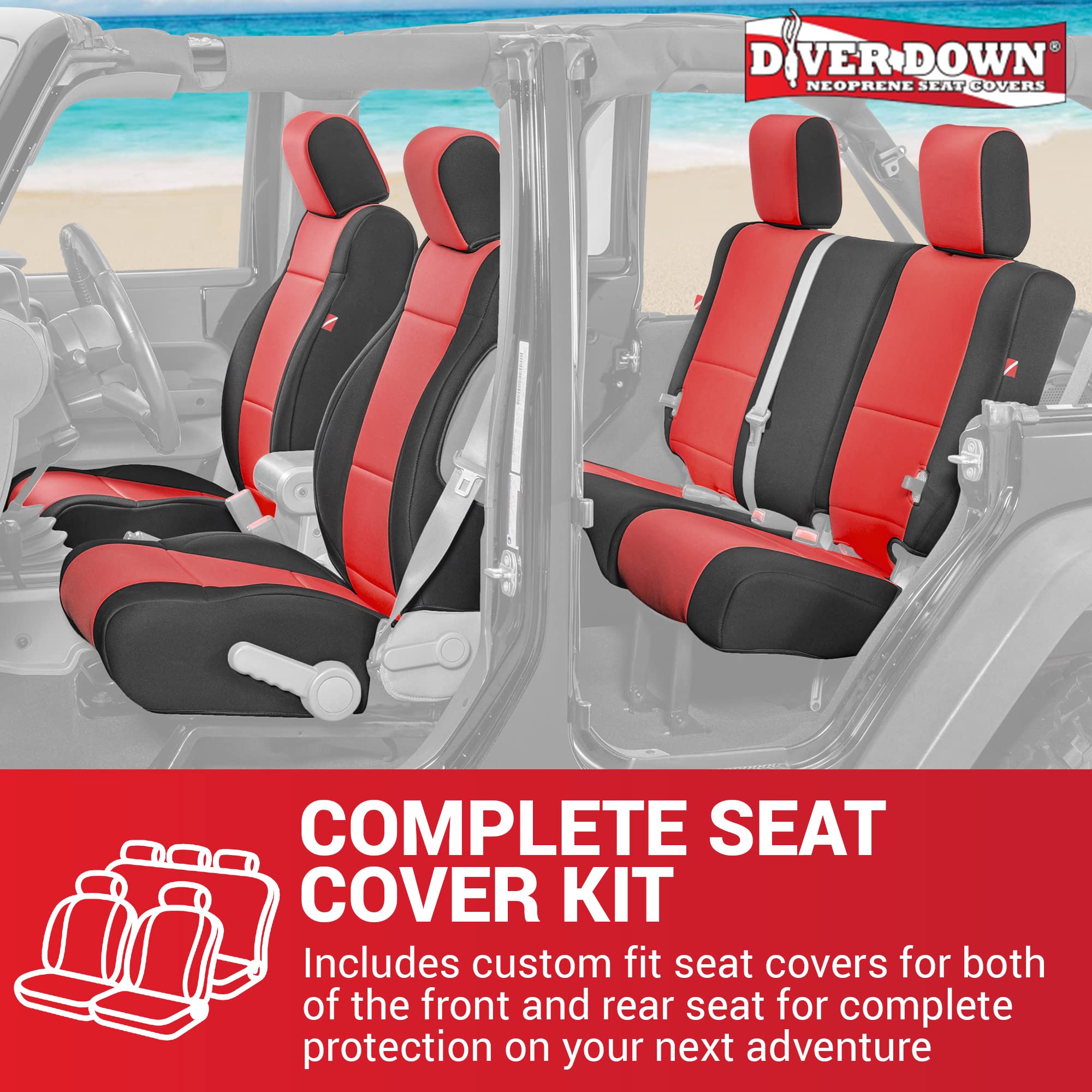 Diver Down Neoprene Seat Cover Set for Jeep Wrangler JK (2007-2018) - Waterproof Custom Fit Front & Rear Seat Covers - Soft Padded Thermal Resistant Cushion - Yellow (4DR, 07) - Perfect for Off-Roading, Beach Trips & Winter Protection