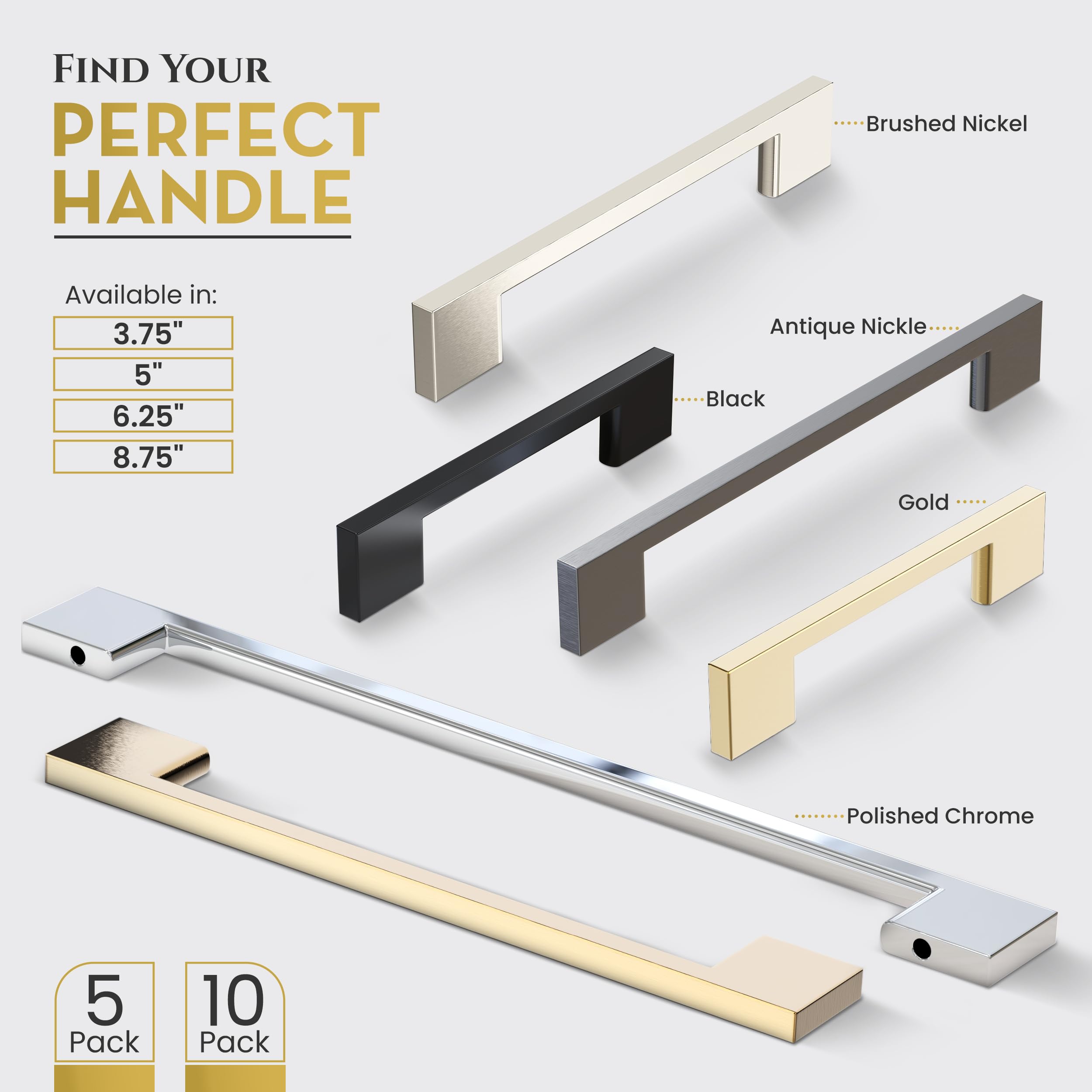 Southern Hills Brushed Nickel Cabinet Pulls - 160mm Satin Nickel Drawer Handles, Modern Kitchen Cabinet Handles for Cabinets & Drawers, Silver Cupboard Door Hardware - Perfect for Kitchen Renovation & Home Upgrade