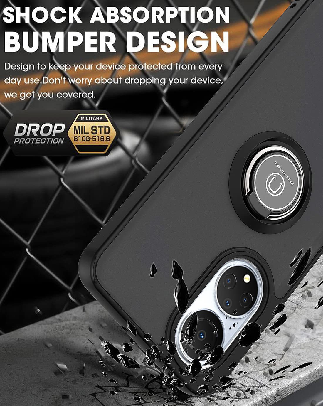 QUIETIP Honor X7 Case - Shockproof TPU + PC Bumper Cover with Magnetic Car Mount & 2 Pack Tempered Glass Screen Protector (Blue) - Perfect for Daily Protection & Secure Car Phone Mounting