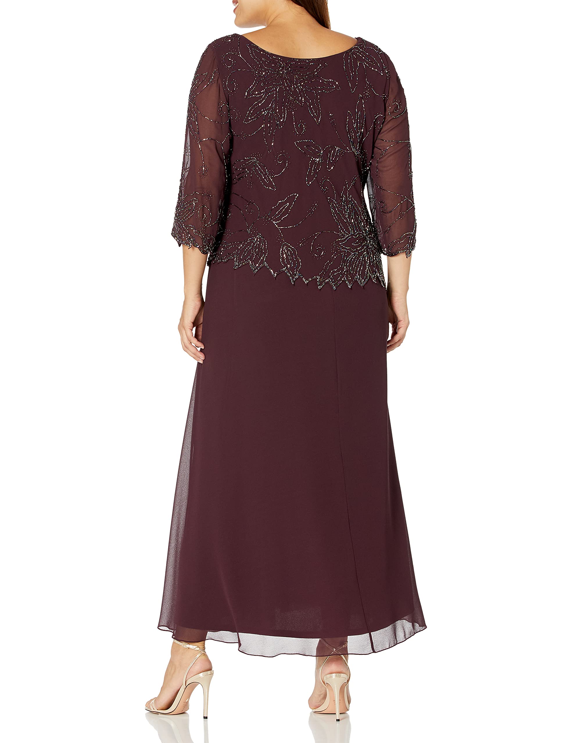 J Kara Women's Plus Size 3/4 Sleeve Scallop Edge Mock Flare Dress for Casual Wear, Office Outfits & Special Occasions