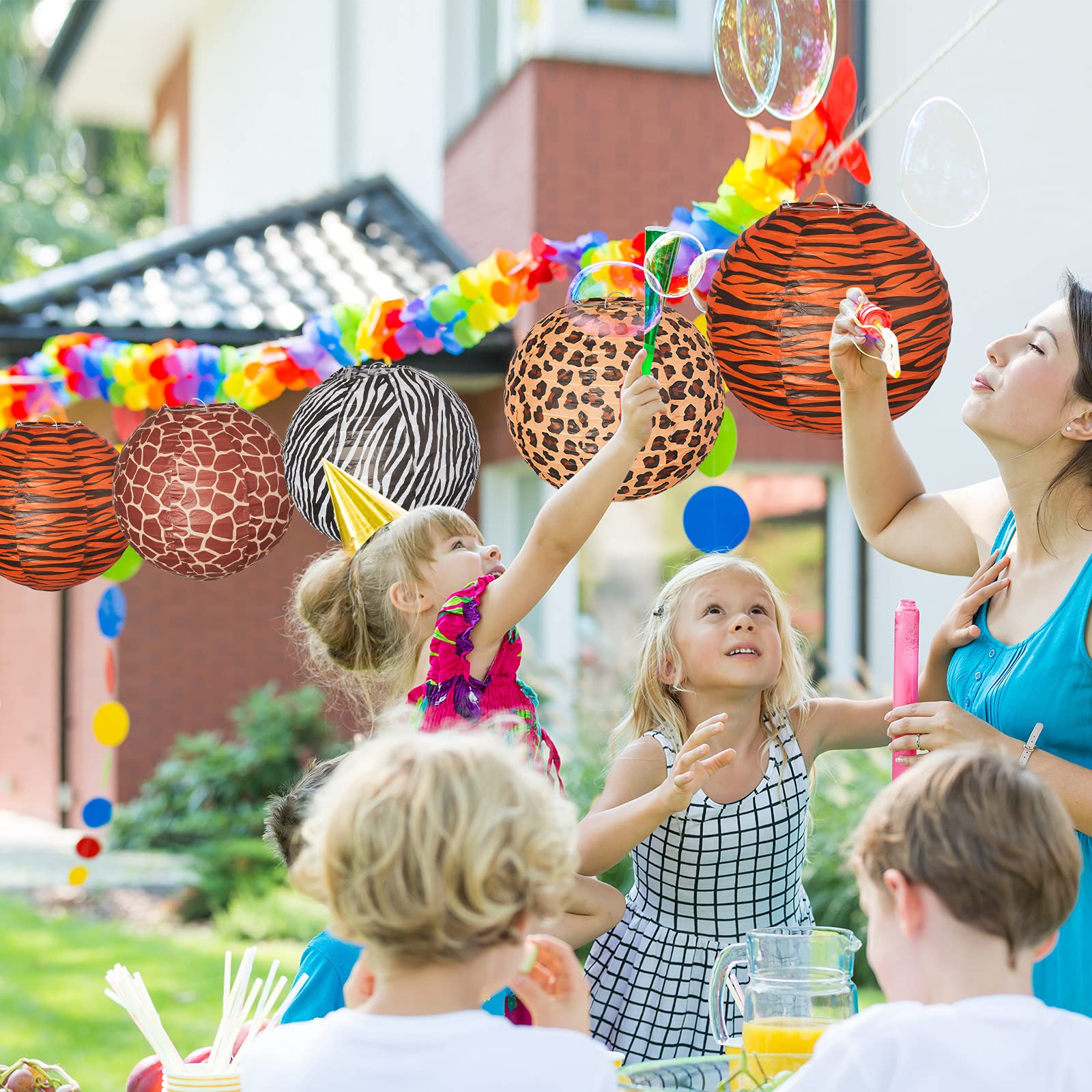 12 Pack Jungle Animal Print Paper Lanterns - Safari Party Decorations, Hanging Ceiling Decor for Birthday, Baby Shower, Farm Theme, Bedroom & Home Doorway (Wild Adventure Party Supplies)