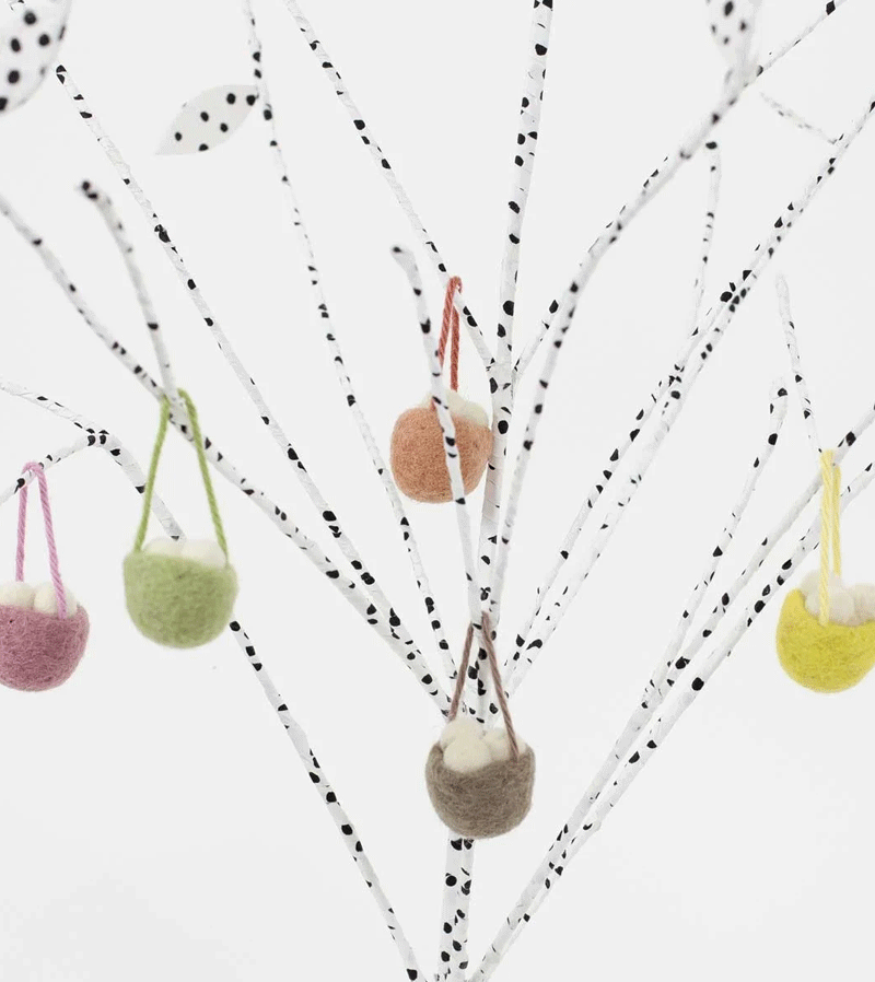 Handmade Assorted Felt Basket with Easter Egg Hanging Decor - AfroArt Home Decor for Easter, Spring, Baby Shower & Nursery Room Decorations