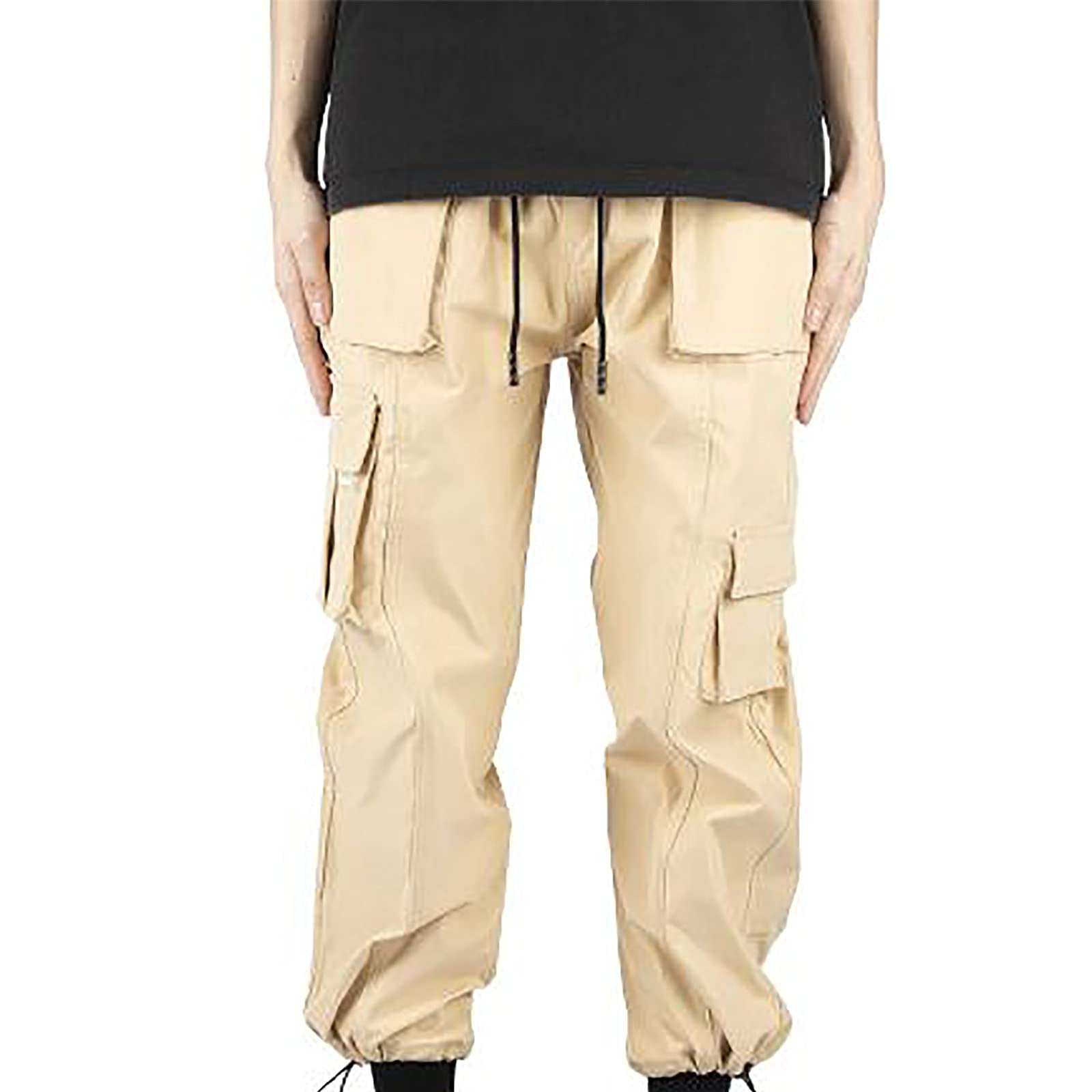 **Men's Cargo Overalls - Loose Fit Plus Size Work Pants with Multiple Pockets, Reflective Stripes for Night Visibility - Ideal for Workwear, Outdoor Activities & Casual Street Style**