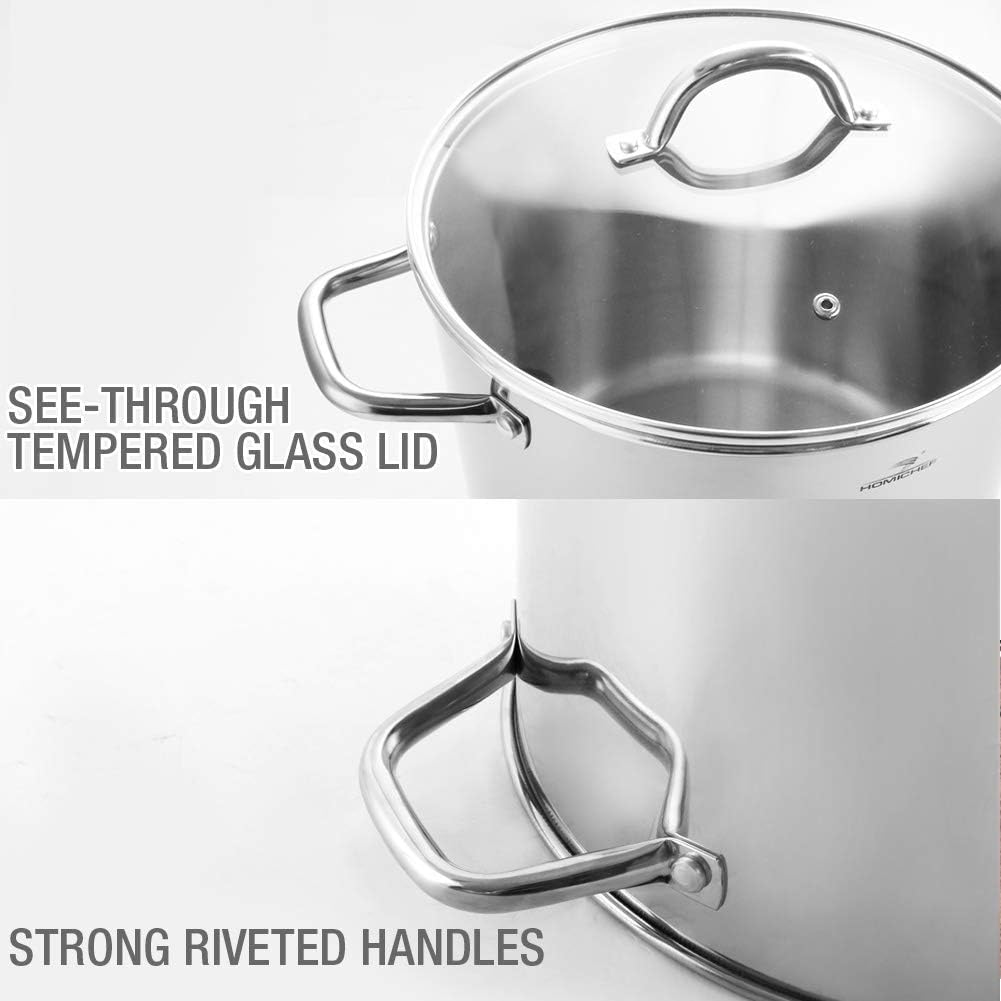 HOMICHEF 4 Quart Small Stock Pot - Nickel-Free Stainless Steel Saucepan with Glass Lid - Induction Compatible Soup Pot for Cooking, Boiling, Stewing - Perfect for Kitchens, Camping & Meal Prep