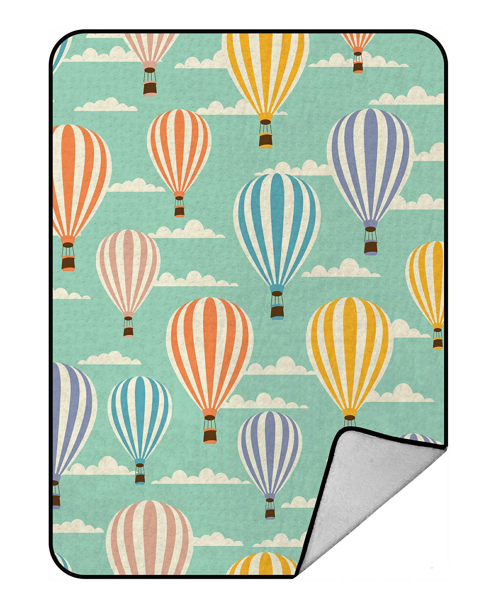 ECZJNT Retro Balloon Travel Pattern Fleece Throw Blanket - Soft Plush Blanket 58x80 Inches - Perfect for Sofa, Bed, Picnics & Travel