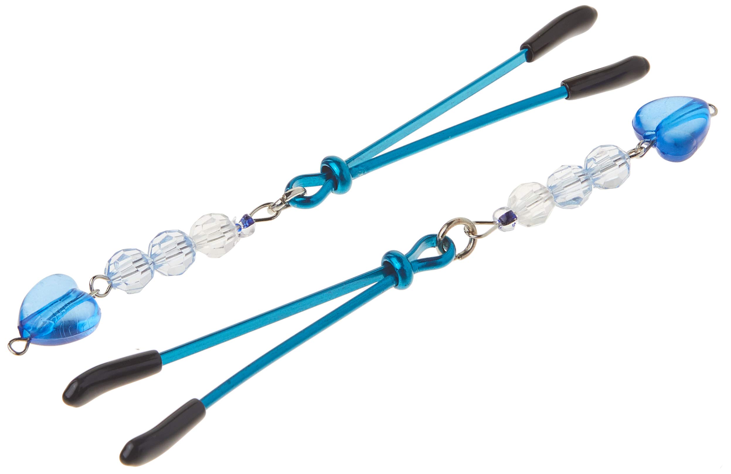 Sensual Blue Nipple Clamps with Beaded Tweezer & Heart Charm - Adjustable BDSM Toy for Couples, Sensual Play & Adult Fantasy - Perfect for Spicing Up Intimate Moments, Role Play & Kinky Gifts - Great for Bedroom Fun, Bachelorette Parties & Romantic Getaways - Ideal for Couples Bonding, Sensual Exploration & Enhancing Your Love Life