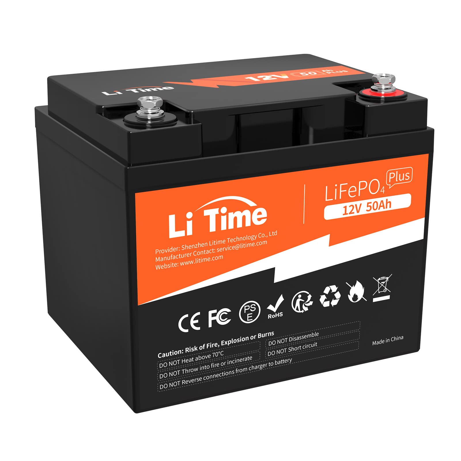 LiTime 12V 50Ah LiFePO4 Deep Cycle Battery with 14.6V 10A Smart Charger | 50A BMS, 4000+ Cycles, 10-Year Lifespan | for Marine, RV, Solar, Trolling Motor, Off-Grid & Camping Power Supply