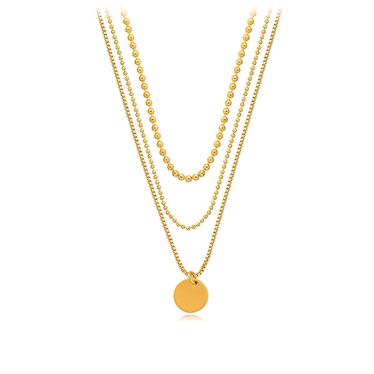 Dainty Layered Circle Choker Necklaces Set - Handmade Gold Plated Coin Tube Pendant Multilayer Adjustable Chain Necklace for Women & Girls | Perfect for Everyday Wear, Date Nights & Gift Giving