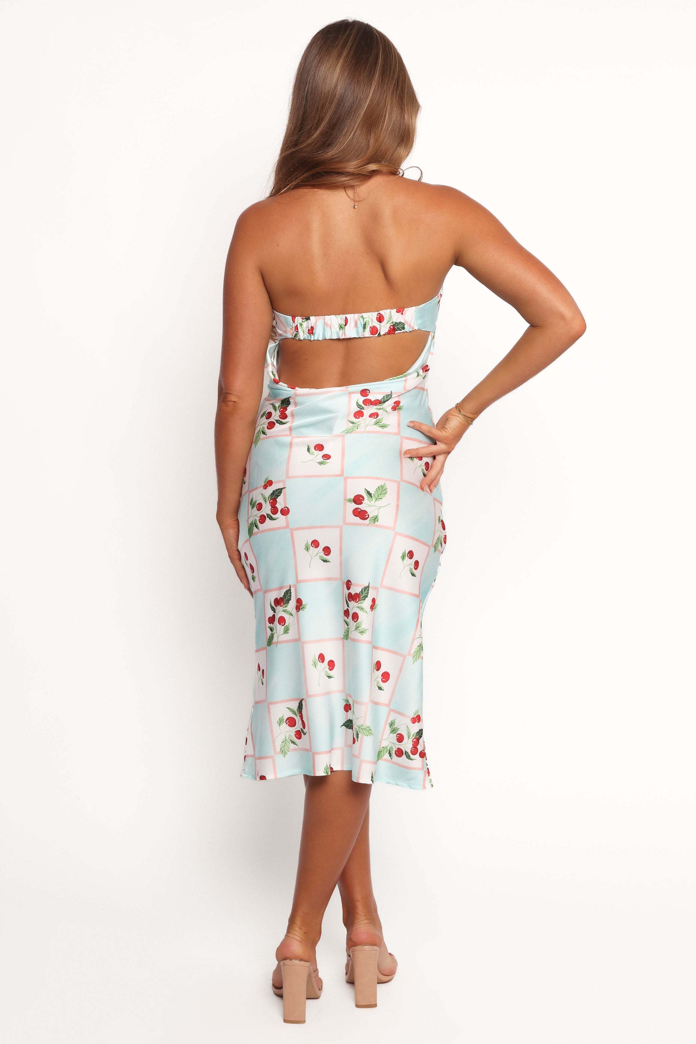 Benton Strapless Midi Dress - Floral Cherry Print Summer Dress for Women, Perfect for Beach Vacation, Date Night & Outdoor Parties
