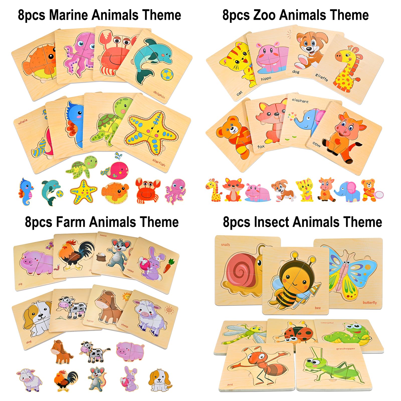 8-Piece Wooden Toddler Puzzles for Ages 1-3 | Montessori Educational Toys for Boys & Girls | Ocean Animal Jigsaw Learning Games for Preschoolers 2-4 Years Old | Perfect for Early Childhood Development & Playtime Activities
