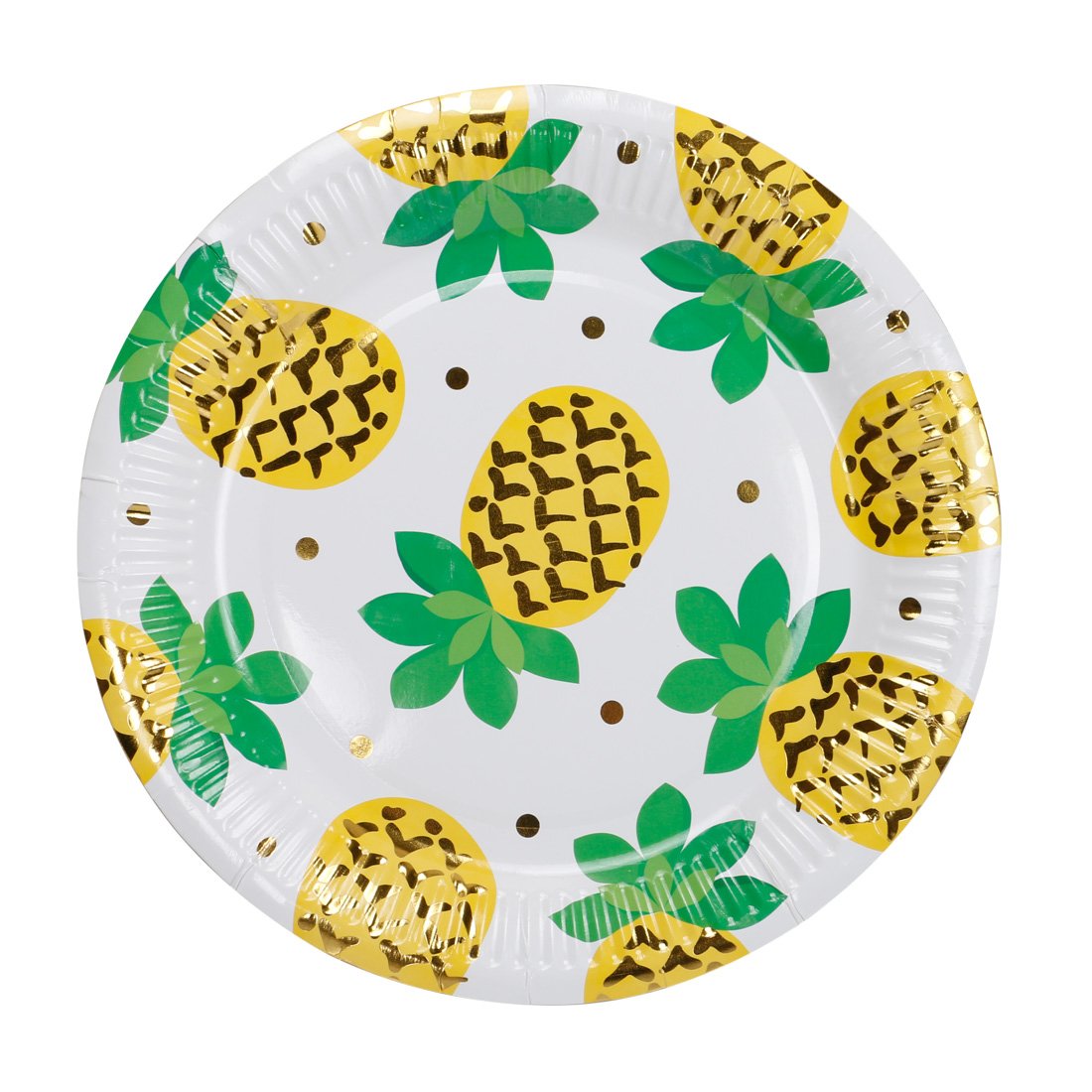 Gold Pineapple Paper Disposable Party Plates - 9 Inch Decorative Foil Dessert Plates Set of 20 - Perfect for Tropical Themed Parties, Baby Showers & Summer Celebrations