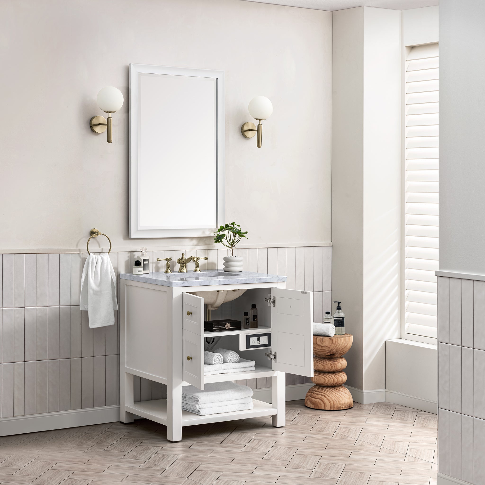 Breckenridge 30 Inch Single Bathroom Vanity with 3CM Carrara Marble Top in Bright White - Perfect for Modern Bathrooms, Master Suites & Powder Rooms