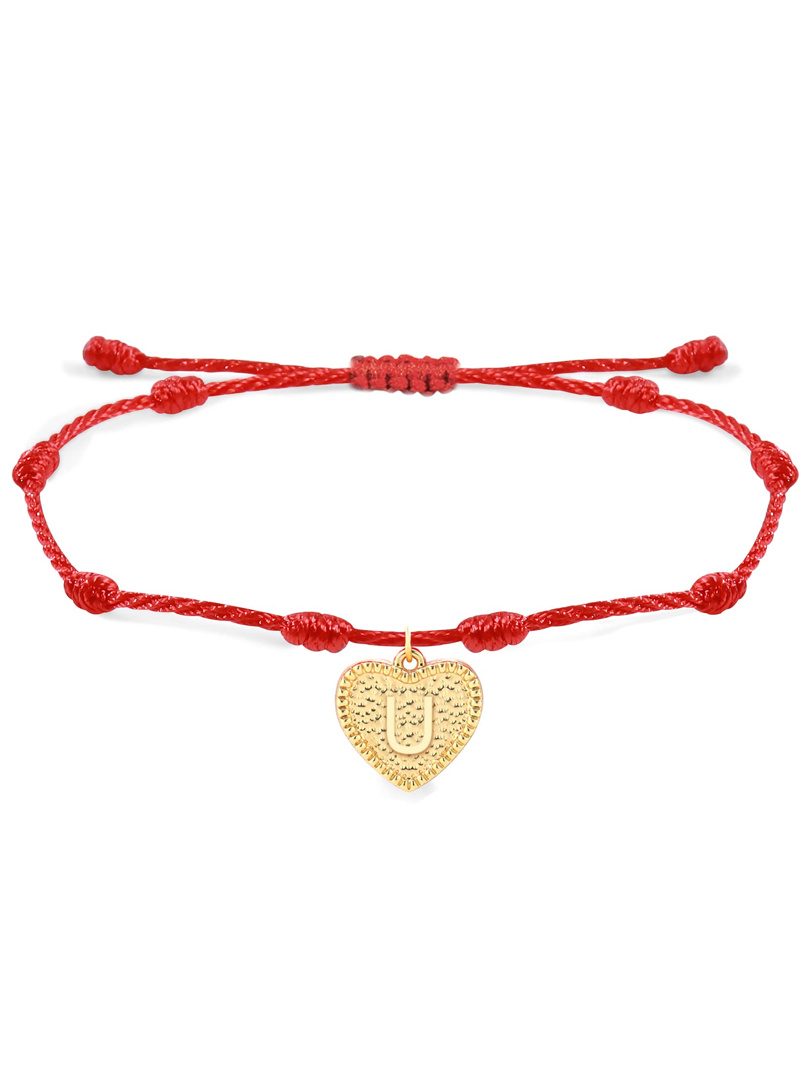 Personalized Red String Bracelet for Women - Adjustable Gold Heart Initial Charm Protection Bracelet | Handmade Cord Jewelry Gift for Her | Perfect for Valentine's Day, Birthday & Everyday Wear
