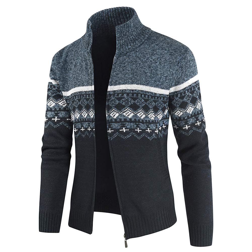YOUTHUP Men's Knitted Cardigan - Fleece Lined Winter Sweater with Pattern Design, Warm Thick Coat for Cold Weather | Perfect for Outdoor Activities, Office Wear & Casual Outfits