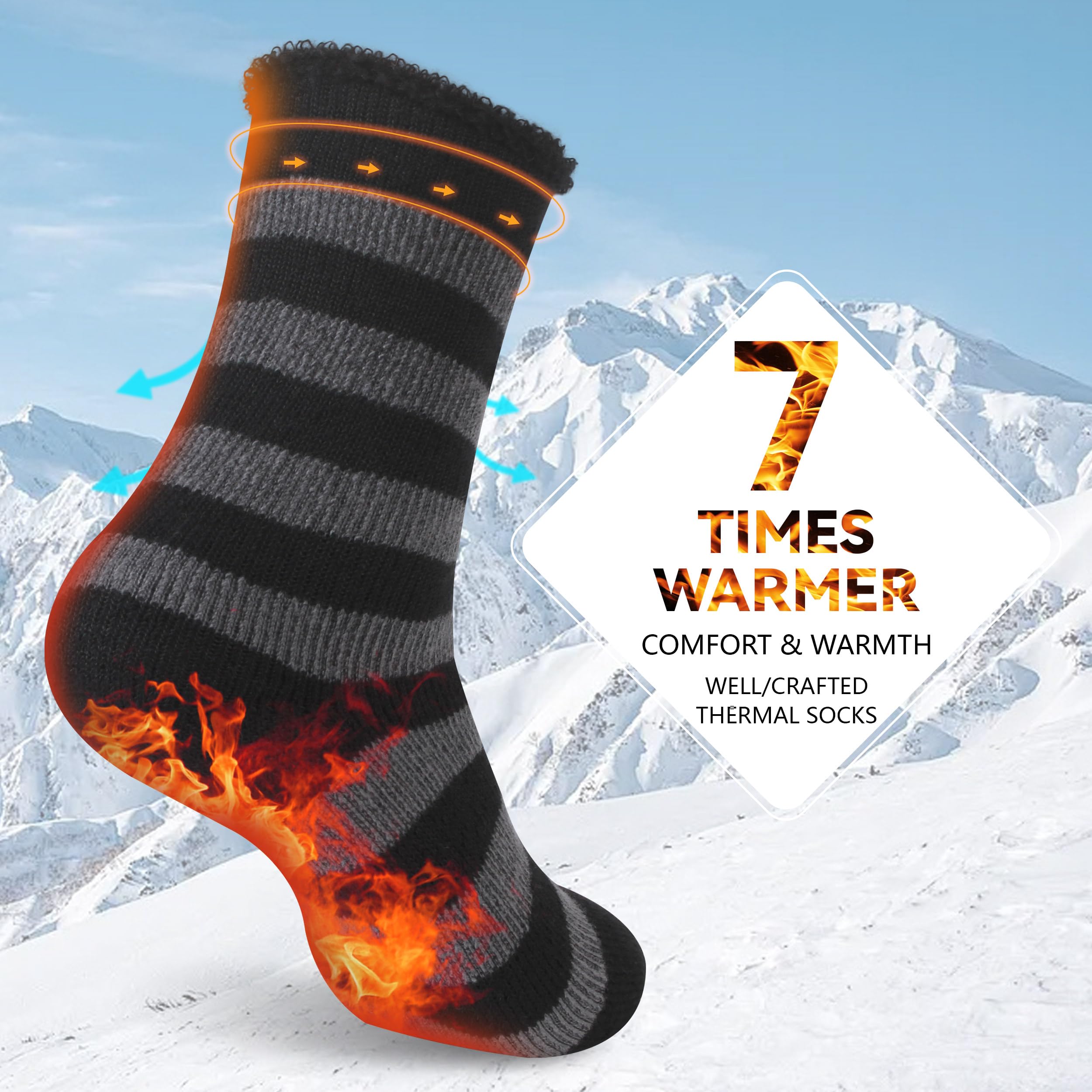 Sunew Thermal Socks 4 Pack - Winter Heated Socks for Men & Women - Warm Wool Ski Socks for Outdoor Activities, Hiking & Snow Sports - Perfect for Cold Weather & Winter Adventures