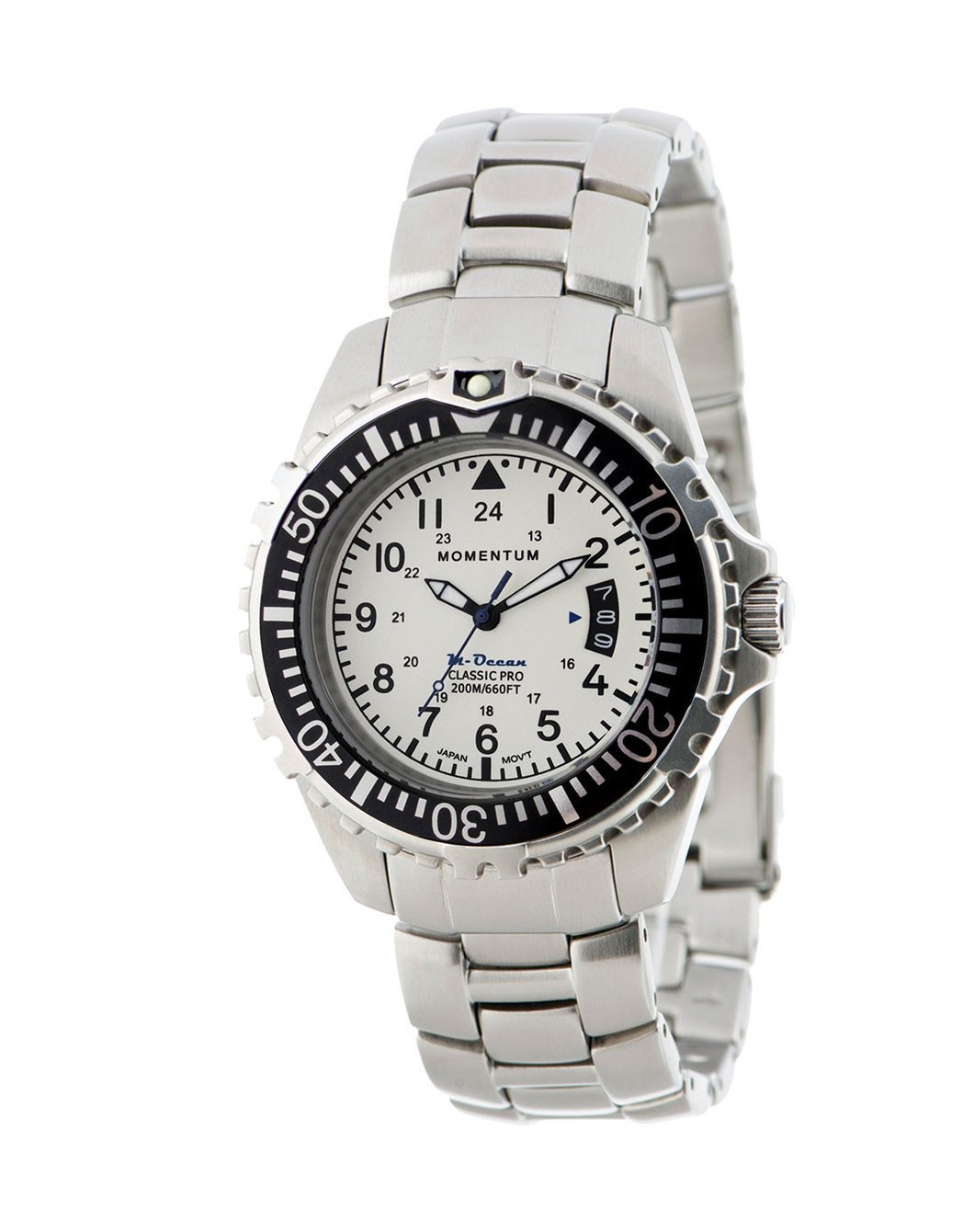 **Momentum M-Ocean Men's Dive Watch - Waterproof Stainless Steel Bracelet, White & Silver - Perfect for Scuba Diving, Swimming & Outdoor Adventures**