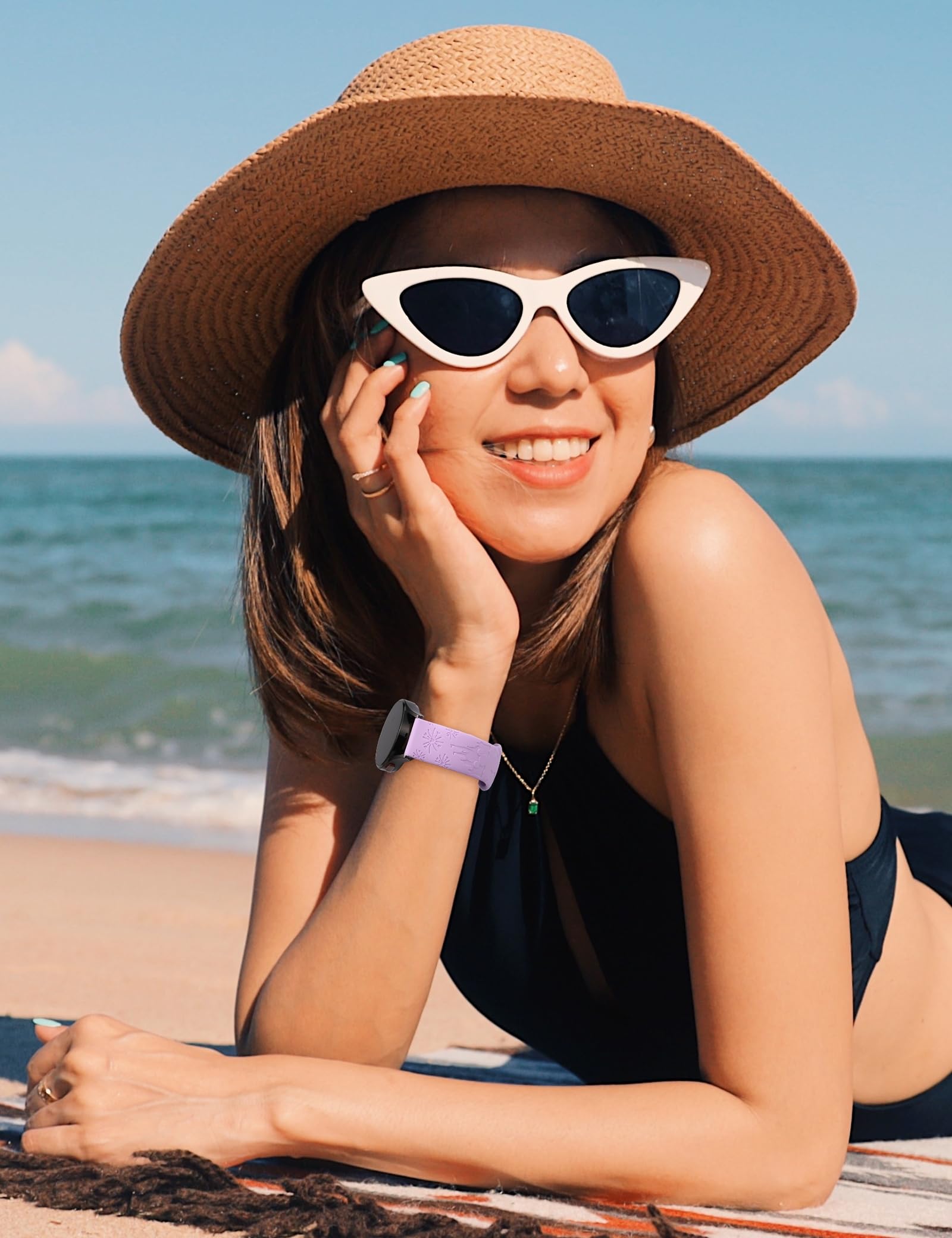 Girovo 20mm Engraved Cartoon Silicone Watch Band - Compatible with Samsung Galaxy Watch 6/6 Classic/5/5 Pro/4/4 Classic/Active 2 - Soft Sport Wristband in Lavender for Women & Kids - Perfect for Gym, Running & Daily Wear