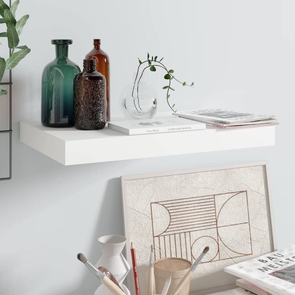 White Floating Shelves Wall Mounted - High Gloss Invisible Bracket Shelves for Books, Plants & Decor (15.7