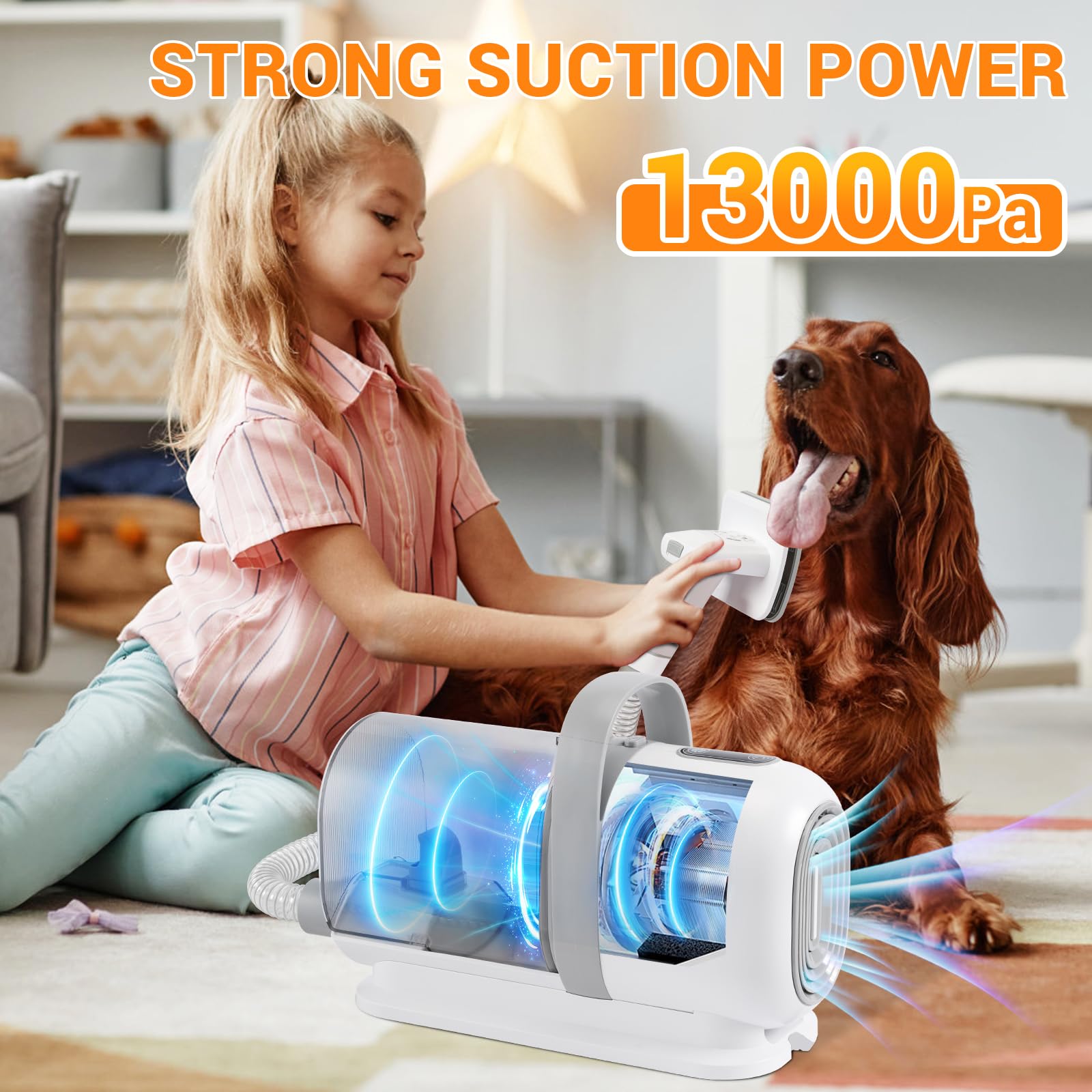 Professional Dog Hair Vacuum with Clipper - 2L Dust Cup Pet Grooming Kit | Low Noise Animal Vacuum with Grinder, Brush & Deshedding Tools | Perfect for Home Grooming & Shedding Season Care