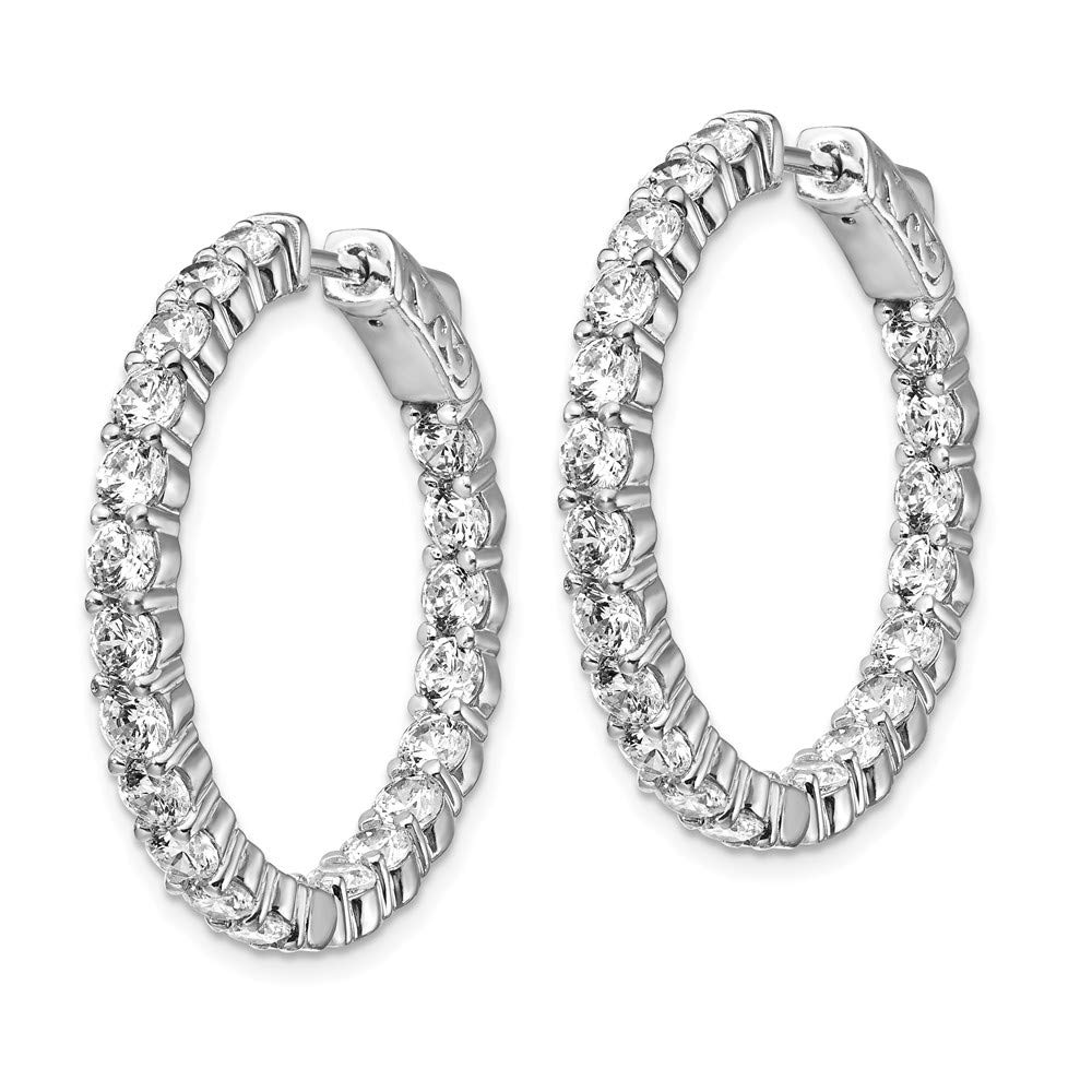 QE12997 Sterling Silver Rhodium-Plated CZ Hoop Earrings for Women - Elegant In & Out Design for Everyday Wear & Special Occasions