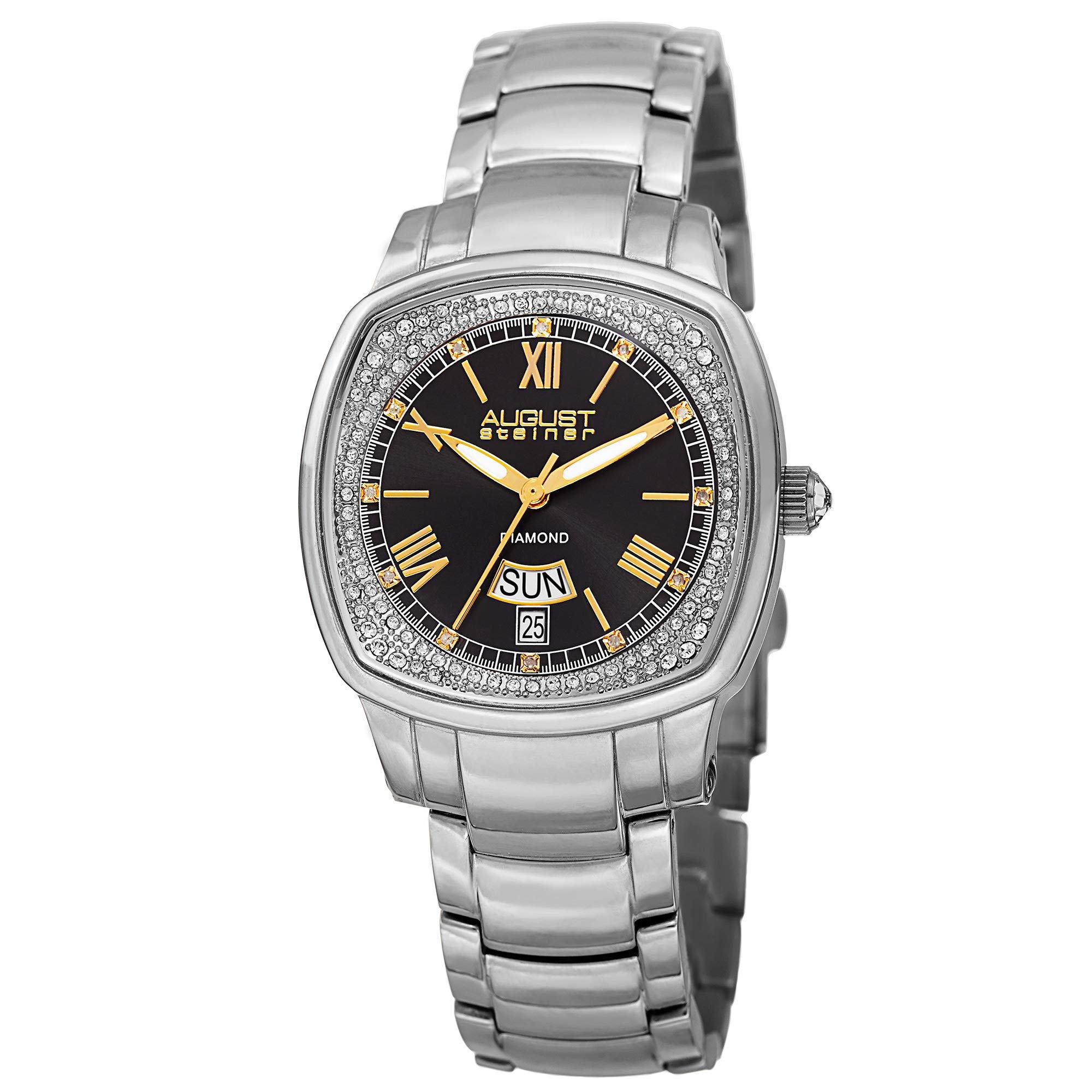 August Steiner Diamond Women's Watch AS8193 - Luxury Stainless Steel Bracelet with Sunburst Dial, Day/Date Display & Diamond Hour Markers - Perfect for Business, Formal Events & Gift Giving