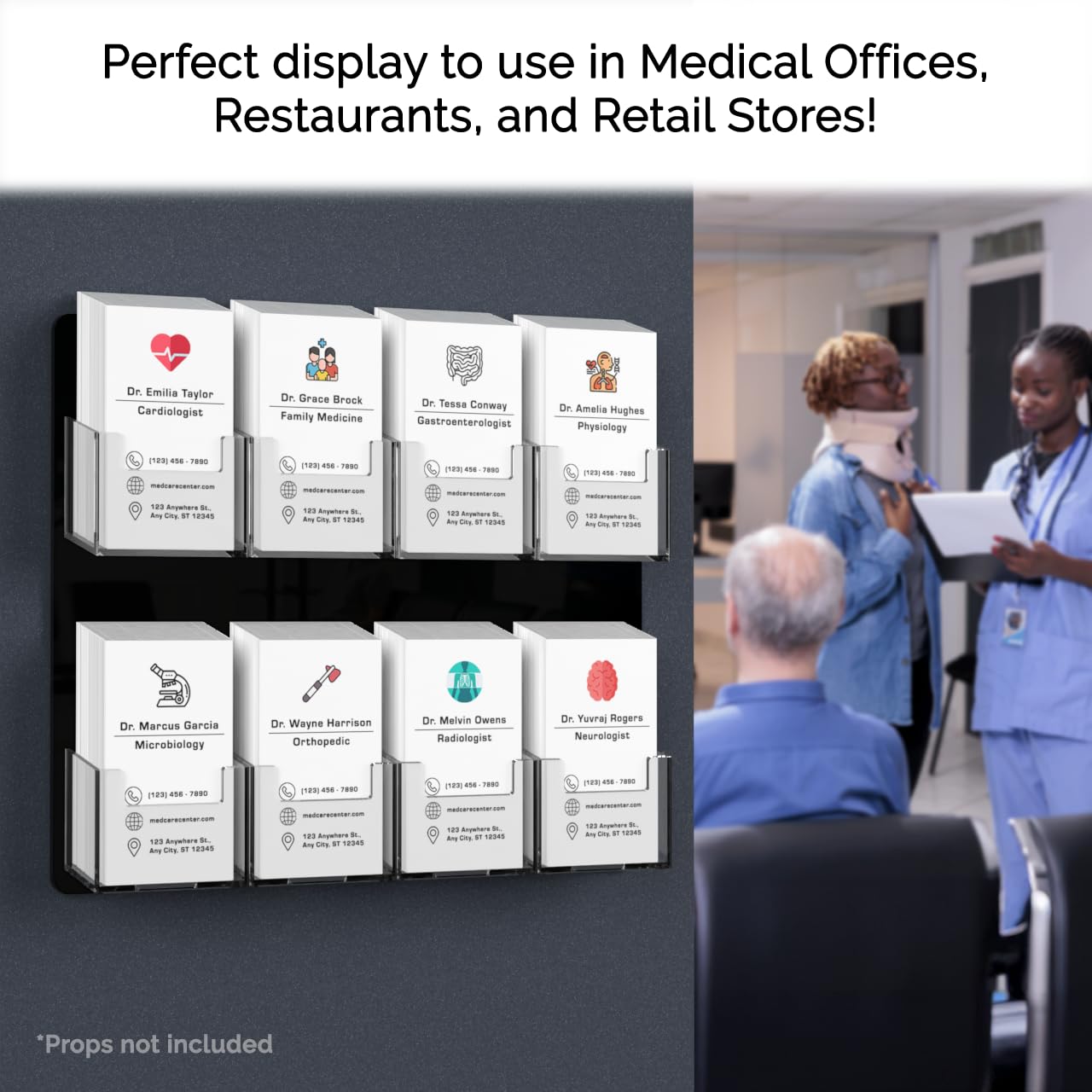 24 Pack Clear & Black Acrylic Business Card Holders - 8 Slot Wall Display for 2