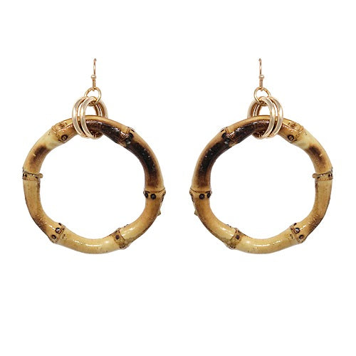 Bamboo Hoop Earrings with Metal Accents - Lightweight Dangle Earrings for Women - Perfect for Casual, Boho, and Summer Outfits