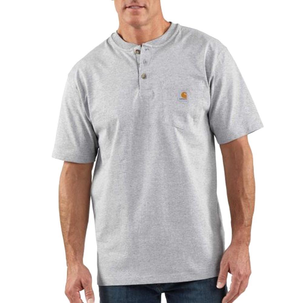 K84 Loose Fit Heavyweight Short Sleeve Pocket Henley T-Shirt for Men - Heather Grey | Casual Wear & Outdoor Activities