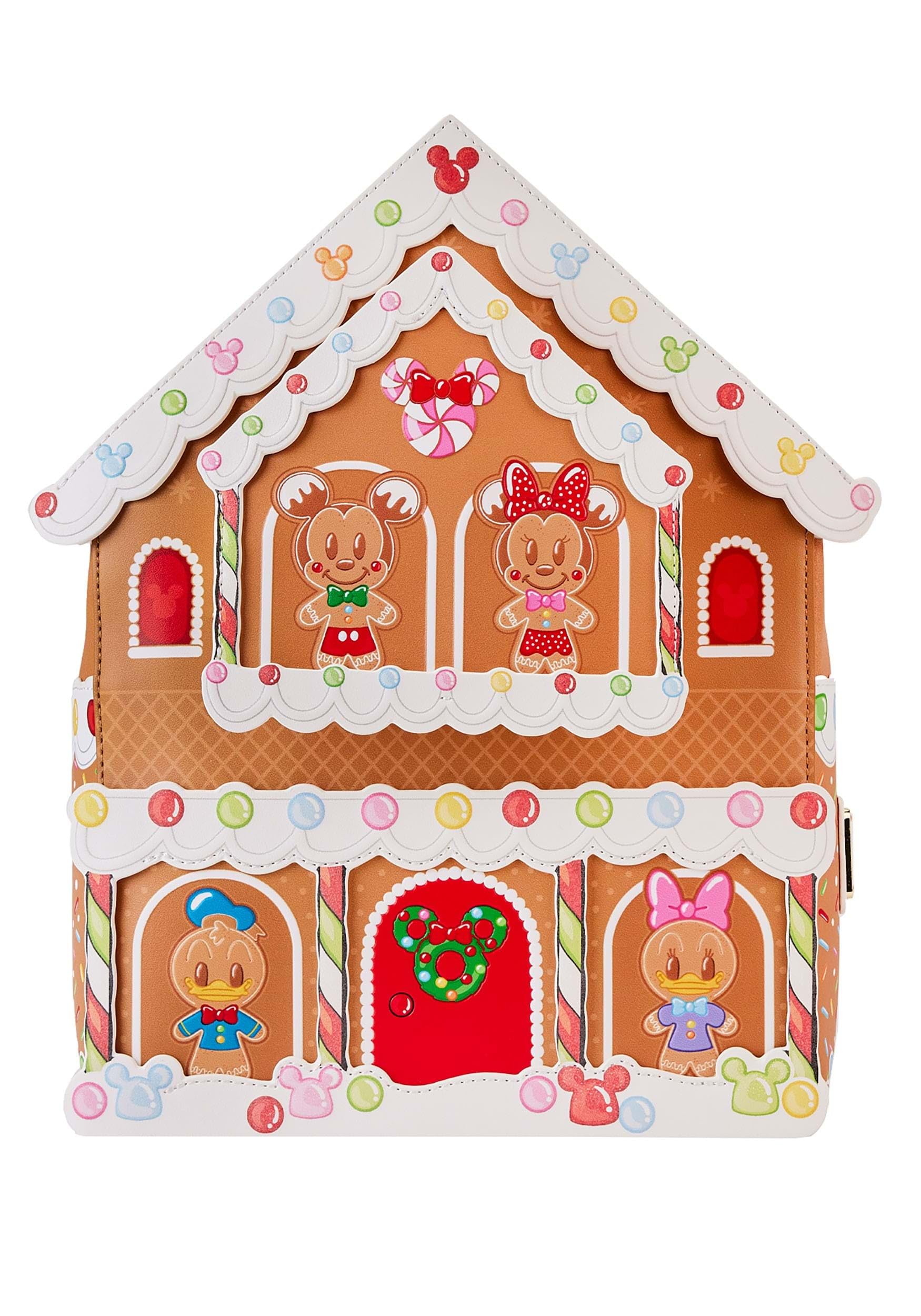 Loungefly Disney Mickey & Friends Gingerbread House Mini Backpack - Cute Christmas Themed Crossbody Bag for Women & Girls - Perfect for Holidays, Travel, and Disney Parks