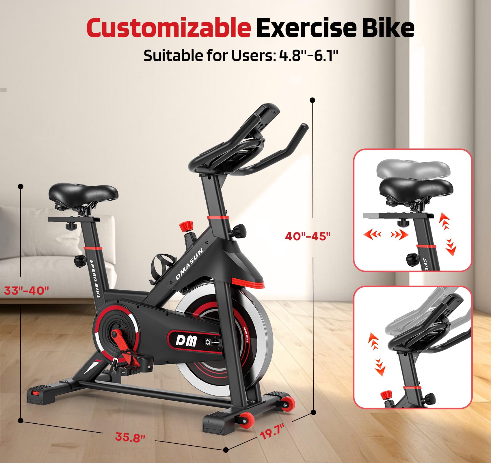 DMASUN Indoor Cycling Bike - Stationary Exercise Bike with Comfortable Seat Cushion & Digital Pulse Display - Perfect for Home Gym, Cardio Workout & Fitness Training