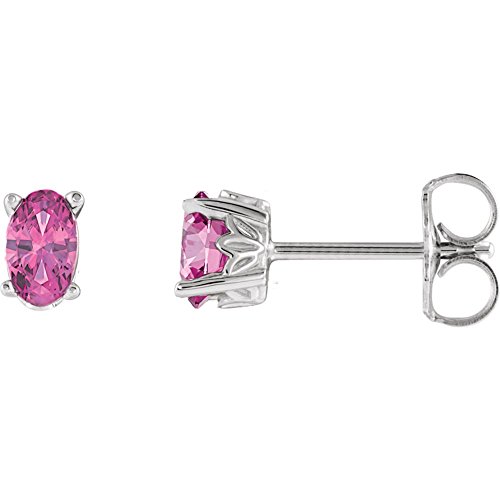 14K White Gold Pink Tourmaline Earrings - 5x3mm Oval Cut Gemstone Stud Earrings with Secure Backs | Elegant Jewelry Gift for Women, Perfect for Weddings, Parties & Special Occasions